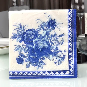 10/20pcs/Pac Blue Classic Gardenia Farebné Vytlačené Obrúsok Svadobné Tváre Obrúsok Placemat poháre na Víno Kvetinový Aranžmán Papier