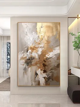 100% Ručne vyrábané Plátno Zlatej Fólie Maľovanie Moderné Sivá Ružová Domov Stenu Obrázok pre Obývacia Izba Abstraktné Moderné Nástenné Art