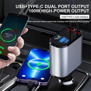 120W 4 V 1 Zdvíhateľnej Auto Nabíjačka, USB C Kábel Pre iPhone Huawei Samsung Rýchle Nabíjanie Kábel Cigaretový Zapaľovač Adaptér PD QC3.0