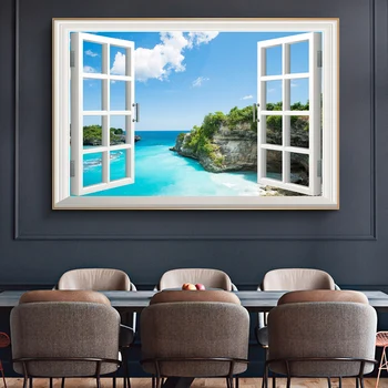 3D Okno Účinok Seascape Plagát Tlačí Na Obývacia Izba Domova Otvoriť Zobrazenie Okna Moderné Plátno na Maľovanie na Stenu Umenia, Estetické