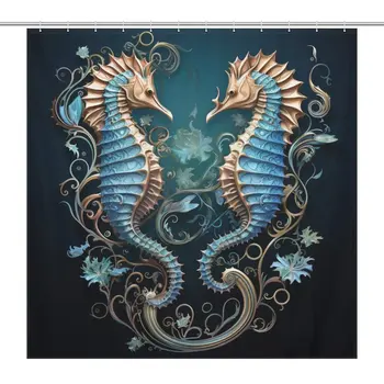 Balet Mora, morských koníkov Nepremokavé Sprchový Záves Elegantný Vodné Motívy pre Kúpeľňa Decor Zahŕňa 12pcs Háčiky