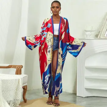 Cardigan Kimono, Blúzky, Afriky Boubou Africain Tlač Dashiki Oblečenie Žien Šaty Batwing Rukáv Ankara Šaty Girl Party Šaty