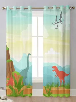 Cartoon Dinosaura Jurský Priesvitné Závesy Pre Obývacia Izba Okno Transparentné Voile Tylu Opony Cortinas Závesy Domova