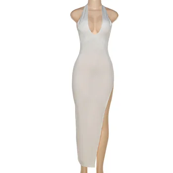 Crystal Príčinné Šaty Ženské Oblečenie Farbou Maxi Šaty S Uväzovaním Za Backless Elegantné Večerné Šaty Biele Jesenné Zimné Oblečenie