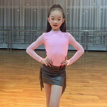 Deti Oblečenie Pink s Dlhým Rukávom Split Sukne Vyhovovali Chacha Samba Tango Šaty Dievčatá latinské Tanečné predstavenie Kostýmy DN16998