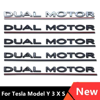 Dual motorových podčiarknuté písmeno odznak Pre Tesla Model Y 3 X S Auto Styling Vysoký Výkon batožinového priestoru odznak nálepky Chrome black red
