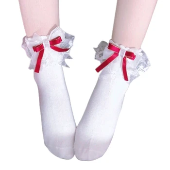 Dámske Japonský Sladké Ponožky Prehrabať Čipky Hore Pása S Nástrojmi Bowknot Členkové Ponožky