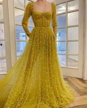 Elegantné Formálne Perly Večerné Šaty Dlhé Dubaj Backless Prom Šaty Žena Strany Noc Arabčina Haute Couture Šaty Vestidos