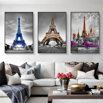 Európske Mesto Cirkvi Krajiny Plátno na Maľovanie Eiffelova Veža v Paríži, Plagát A Tlačí na Steny Umenie Fotografie pre Miestnosti Domova