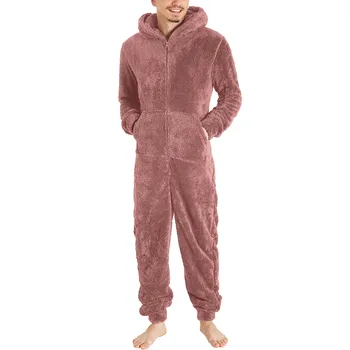 fleece kombinézach zime-teplé Vlny Playsuit Solid-Farba kombinézu voľné Romper Pyžamo domov-nosenie s Kapucňou na Zips Bežné onesie
