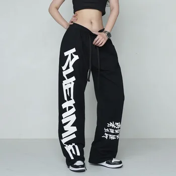 Jeseň Y2K Streetwear Biele Tepláky Ženy kórejský Štýl List Tlače Čiernej Trati Nohavice Nadrozmerné Harajuku Kpop Hip Hop Joggers