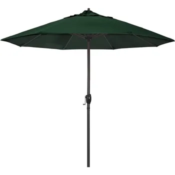 Kalifornia Dáždnik 9' Rd Sunbrella Hliníka, Terasa, Dáždnik, Kľuky Výťah, Automatické Naklonenie, Bronzová Tyč, Lesná Zelená