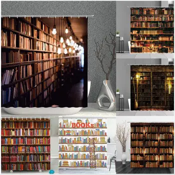 Knižnica Staré Drevené Booksheld Sprchové Závesy Kúzlo Kniha Dizajn Vaňa Opony Štúdia Miestnosti Chrámu Dekorácie Kúpeľňa Decor Obrazovky