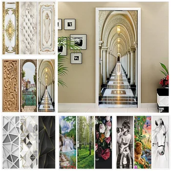 Koridor Moderné Dvere Nálepky, PVC 3D DIY Samolepiace Abstraktné Móde Tapety Obývacia Izba Umenie Plagátu Nástenné Samolepky Domov