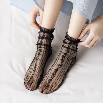 Lacework Prehrabať Ponožky Retro Duté Z Oka Sieťovina Voľné Dlhé Ponožky Japončina Kórejčina Módne Letné Tenké Transparentné Ženy Ponožky