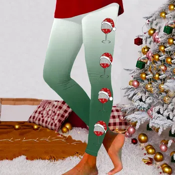 Legíny Pre Ženy Móda Cvičenie Z Legíny Vianočné Tlač Farebný Blok Nohavice Mäkké Tvárny Legíny Ženy Teplé Návleky