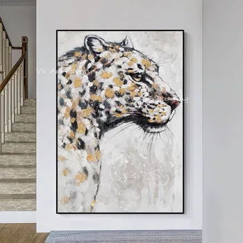 leopard zvierat farebné zlatom Ručne maľované režné plátno olejomalieb veľkých veľkosť obrázku Obývacia Izba domáce Dekorácie umelecké Diela
