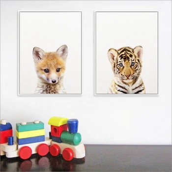 Les Jungle Zvieracie Vzory Baby Tiger Umenia, Tlače, Plagát , Lesné Škôlky Zvieratá Fox Plátno Na Maľovanie Miestnosti, Deti Wall Art Decor