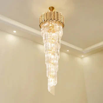 Moderné krištáľový luster pre staicase dlho villa reťazca osvetlenie zariadenie veľké domova zlato z nehrdzavejúcej ocele cristal lampa