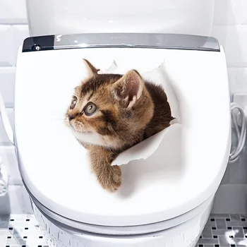 Porušenú Stenu Pet Mačka Vedro Veko Nálepky Samolepiacich dekorácií v Kúpeľni 3D Efekt Hot Predaj Wc