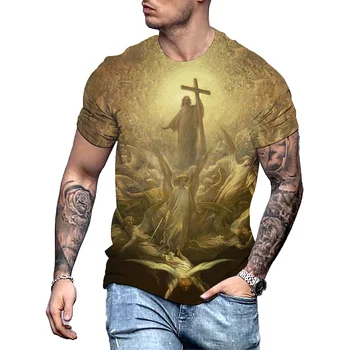 Pánske 3D Kríž Tlačiť T-shirts Retro pánske Ulici Krátky Rukáv Plus Veľkosť Trendy 2023 Mužov Street Oblečenie Letné Rýchle Suché Topy