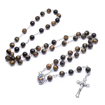 Ruženec Modlitba Korálky Oko Kameň Náhrdelník pre Cross Christian Šťastie, Amulet Šperky Kúzlo Darček pre Muža, Ženu