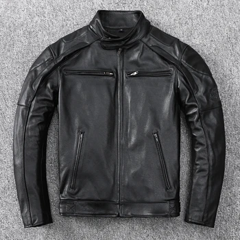 Skutočné Prvá Vrstva Cowhide Kožené Kožený Kabát Mužov Motocykel Cyklistické Oblečenie, Kožená Bunda, Odnímateľná Podšívka
