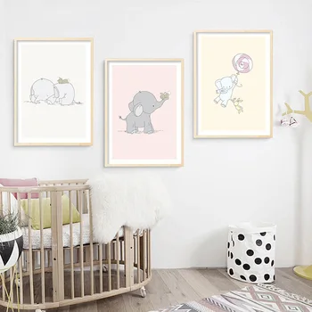 Slon Škôlky Wall Art Plátno Plagáty Vytlačí Cartoon Zvierat Maľovanie Nordic Deti Dekorácie Obrázok Detská Spálňa Decor
