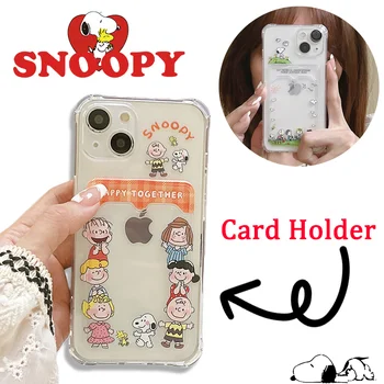 Snoopy Telefón Prípade Držiteľa Karty pre IPhone 12 14 13 11 Pro Max X XS XR Transparentné Komiksu, Anime, Mäkké Silikónové Peňaženky Kryt