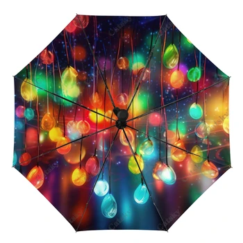 Trblietajúce String Svetlá Umenie Dáždnik Dážď Ženy 3-Skladací Plne Automatický Dáždniky Sun-Protection Vonkajšie Cestovné Nástroj Parapluie