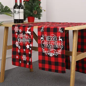 Vianočné Black Red Buffalo Koberčeky Stôl Runner-Bavlnená Posteľná Bielizeň Vrecoviny Vianoce Kuchyňa Rustikálny Stôl Šatky,Dovolenka Zima Party Decor