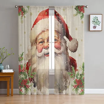 Vianočné Santa Claus Snehu Bobule Priesvitné Záclony Vianoce Domov Dekorácie Okna Tylu Závesy Obývacia Izba, Spálňa