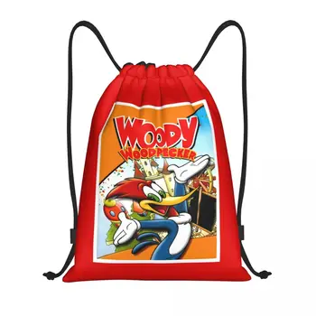 Vintage Cartoon Ďatľa Woodyho Šnúrkou Tašky Ženy Muži Prenosné Športové Gym Sackpack Školenia Batohy