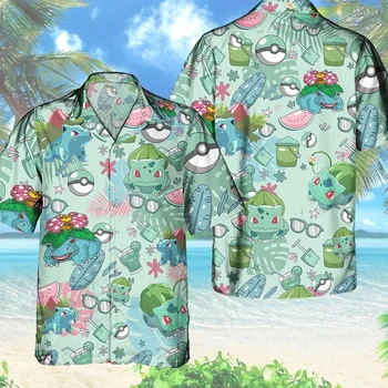 Vlastné Meno Pokemon Bulbasaur Havajské Košele Muži Ženy Tričko s Krátkym Rukávom Letné Bežné Pláži Tričko Pikachu OKM Havajské Košele