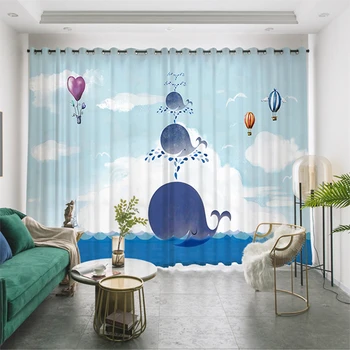 Vlastné Okno Opony Prikryť Závesy pre Predškolské Deti Deti, Obývacia Izba, Spálňa Dolphin Balón Cloud Modrá