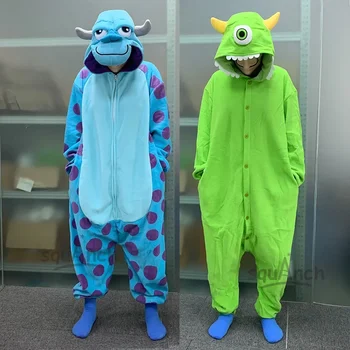 Zips Sully Onesies Tlačidlo Mike Pajama Pár Anime Monster Kigurumis Ženy Muži Pajama Halloween Oblečenie Zimné Oblečenie Pre Voľný Čas Unisex