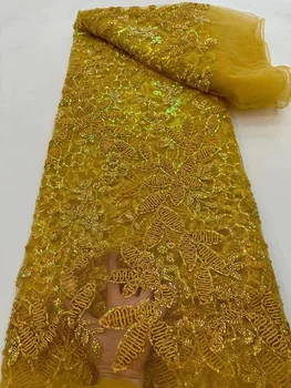 Zlato Čipky Textílie Nigéria Korálkové Luxusné Tkaniny s Perlami Afriky Čipky Textílie pre Svadobné Party Svadobné Čipky Tkaniny 2023 5Yards