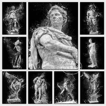 Čierna a Biela Graffiti Socha Plagát Július Cesar Hercules Venus De Milo grécky Mýtické Vytlačí Plátno na Stenu Obrázky a Decor