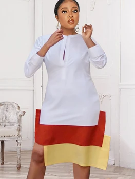 Ženy Tričko Šaty Bavlna Lete Príležitostné Voľné Šitie Bielu Tuniku S Dlhým Rukávom Koleno Dĺžke Módne Veľké Veľkosti Dizajn Oblečenie