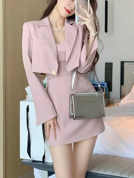 2 Dielny Šaty Žien Y2k Plodín Top Blejzre + Mini Popruh Šaty Office Lady Kórejské Oblečenie Elegantné Krátke Party Šaty 2022 Jeseň